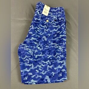 Peter Millar Golf Shorts Crown Sport Salem Tropical Camo Print 34 x 9 Blue